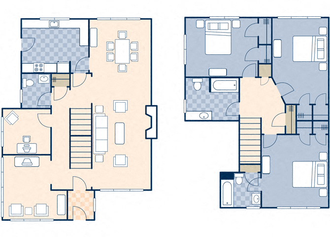 Floor plan for 3 beds, 2.5 baths, 1327 sqft